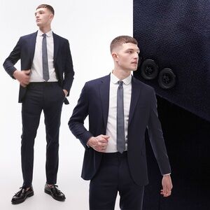 Topman Navy Blue Textured Blazer Sport Coat Suit Jacket Wedding Formal Prom 44R